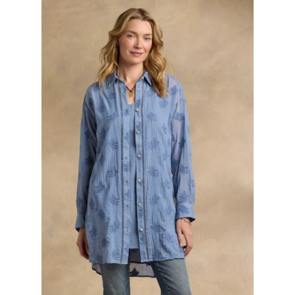 Sundance Cloverfield Tunic Button Down Shirt NWT in Chambray Blue Petite Small